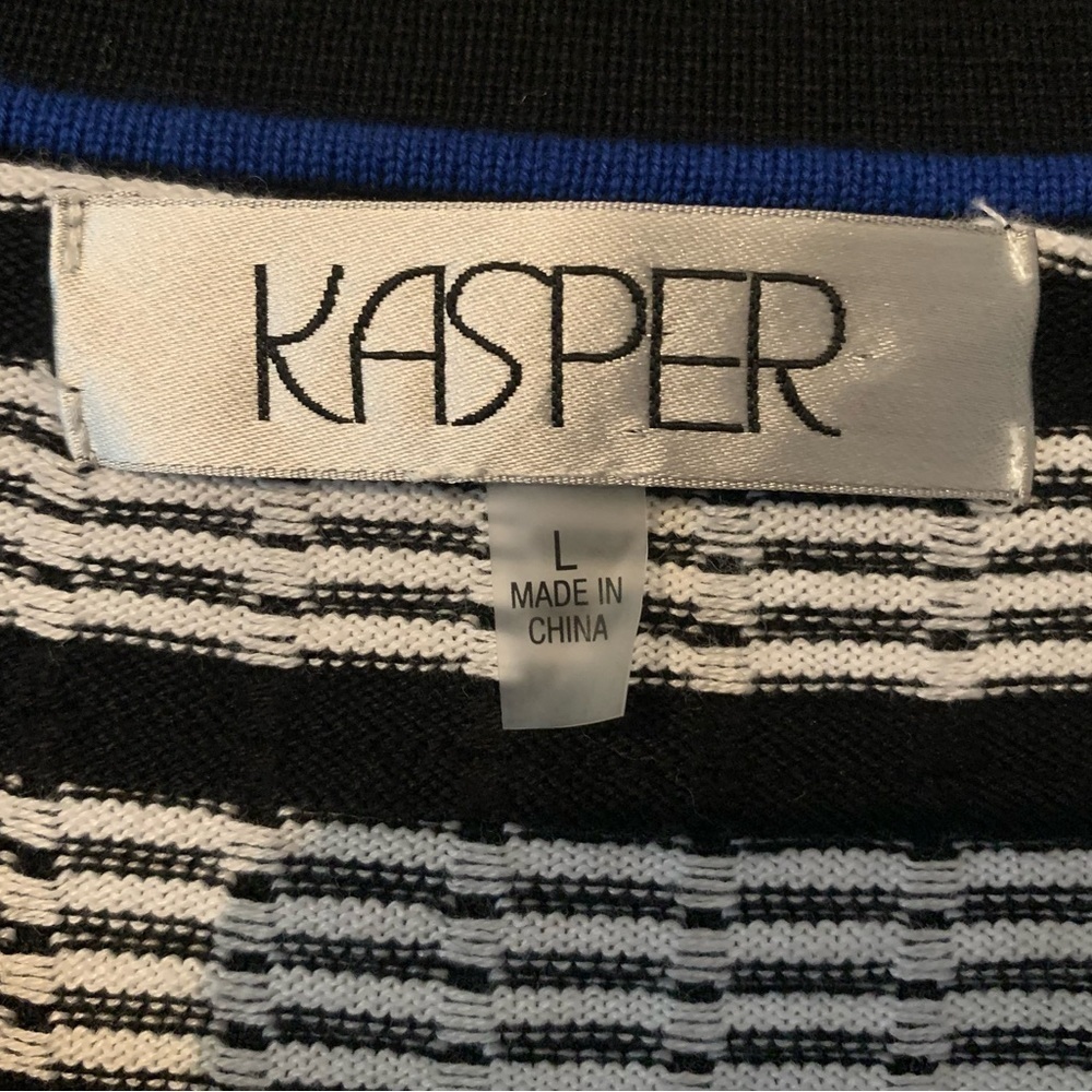 KASPER Black & White Sweater with Cobalt Blue Trim - Picture 5 of 8